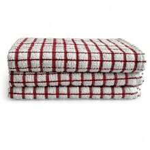 Terry Check Tea Towels - 100% Cotton - Red - View 7