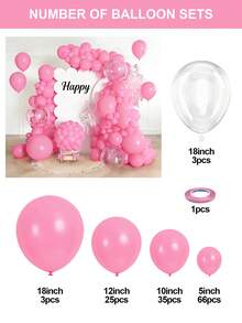 Rosa Ballon Set mit 18/12/10/5 Zoll Bögen, 133/104/80 Stücke/Set in verschiedenen Größen, Rosa Ballon Kranz (inklusive Schleife), geeignet für Geburtstag, Taufe, Verlobung, Geschlechtsoffenbarung, Hochzeitstag, Valentinstag, verschiedene thematische Partydekorationen - Rosa - Übersicht 8