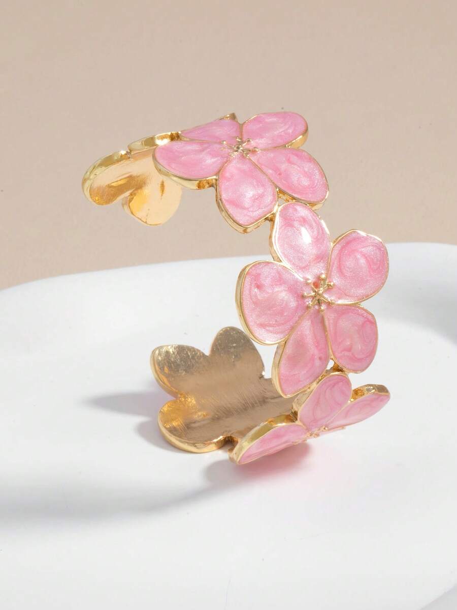 1pc Fashionable & Elegant Enamel Drip Design Stainless Steel Open Bangle Bracelet. Made Of High-Quality Metal, Anti-Fading And Easy To Maintain. Suitable For Daily Commute, Vacation, Date And Other Occasions. - Pink - View 1
