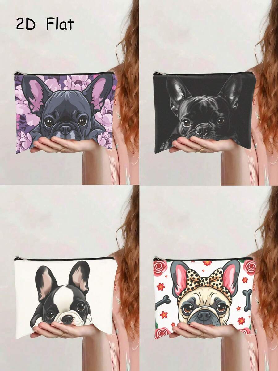 1个可爱法斗犬印花化妆包,便携式拉链化妆袋,旅行洗漱用品收纳整理包,送给爱狗人士的完美礼物 - 彩色 - 查看 1