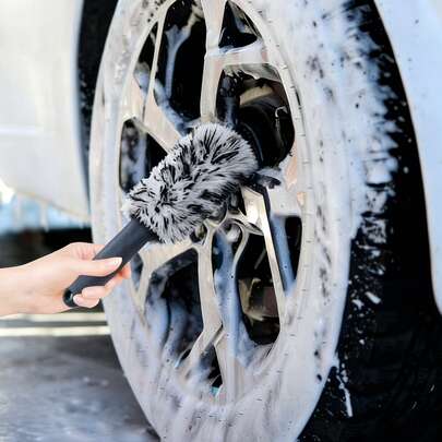 Automotive Wheel Rim Tire Cleaning Brush, Microfiber Car Tire Brush, Portable Plush Car Wheel Center Brush, Car Washing Tool, Automotive Detailing, Dust Removal Brush, Tire Edge Cleaning Brush, Car Tire Brush