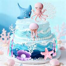 Decoraciones para pastel de cumpleaños con tema oceánico, regalos para fiesta oceánica, suministros para fiesta de revelación de género. No solo son hermosas decoraciones, sino que también hacen que tu pastel sea talla grande llamativo, perfecto para tomar fotos impresionantes. Son ideales para fiestas con temas de animales marinos, fiestas con temas de sirenas, fiestas con temas submarinos, fiestas temáticas, fiestas de cumpleaños, fiestas de verano y fiestas de playa. - multicolor - Ver 1