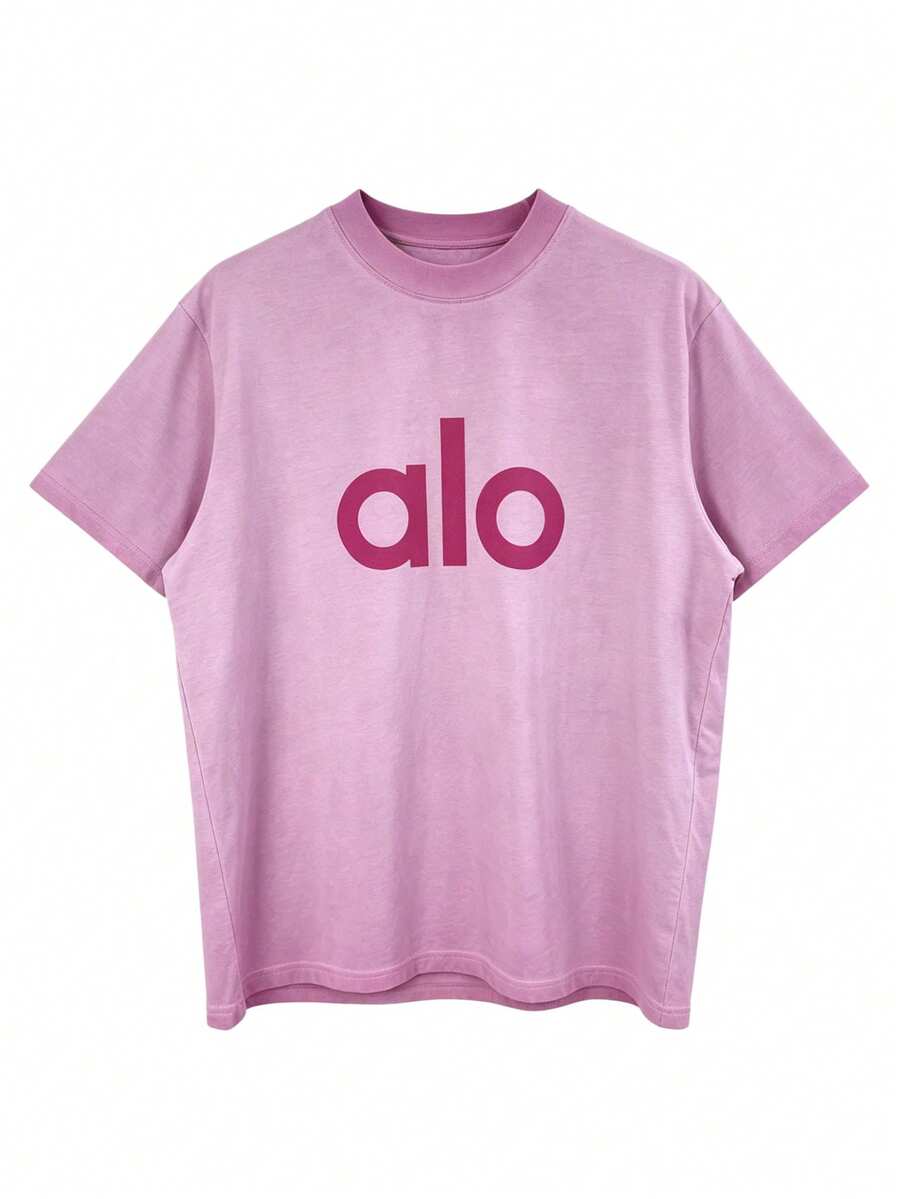 Alo Yoga Distressed Washed Pink T-Shirt, American Retro Loose Short-Sleeve, Sporty Casual Unisex Top - 查看 1