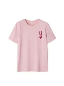 Camiseta de manga corta ligera, cómoda y suave, estilo callejero INS Pinterest con estampado de corazón real, top de verano casual rosa - Rosa - Ver 4
