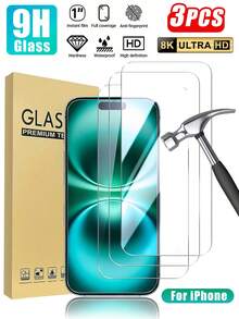 3片裝 高清透明螢幕保護貼，相容 iPhone 16 Plus/16，雙層防爆強化玻璃，易於安裝，9H 硬度，99.99% 高透光率，相容手機殼，相容 18 Pro Max/18 Pro/18/17 Pro Max/17 Pro/17/16 Pro Max/16 Pro/16 Plus/16/15 Pro Max/15 Pro/14 Pro Max/14 Pro，日常必備手機配件 - 無色 - 查看 13