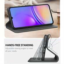 Funda tipo cartera de piel de poliuretano negro con tapa abatible, soporte y ranuras para tarjetas para Samsung Galaxy A10 / Galaxy M10 - Negro - Ver 6