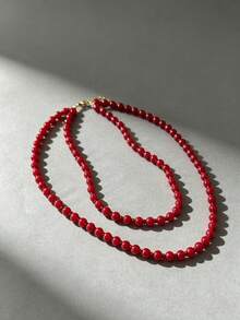 1pc Fashionable & Elegant Bohemian Style Double-Layer Versatile Casual Sweater Chain For Women - Red - View 5