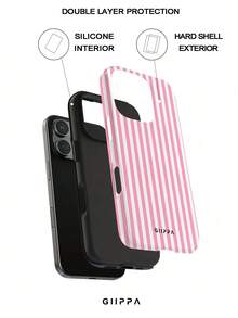 A Stylish Phone Case That Does Not Include A Lanyard Or Stand. GIIPPA 1pc Phone Case With A Misty Blue Striped Design, Compatible With 17 Pro, 16 Pro, 15 Pro, And 14 Pro. A Stylish And Interesting Korean-Style Phone Case, Compatible With 11/12/13/14/15/16 Pro Plus. A Stylish Design For Men And Women, A Great Gift For Girlfriends During Easter, Wedding Season, Or Birthdays. - 粉色 - 查看 3