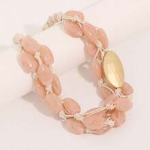 1pc Handmade Resin Imitation Stone Oval Bead Woven Necklace, Delicate Luxurious Style Suitable For Daily Wear - Pink - View 4