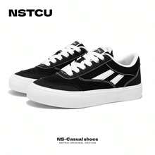 NSTCU 女士休闲运动鞋，黑色纯色，中性学院风，复古通勤时尚户外PU皮系带平底鞋，百搭休闲、运动、办公、居家、健身房、户外等各种场合，四季皆宜，厚底设计 - 黑白 - 查看 9