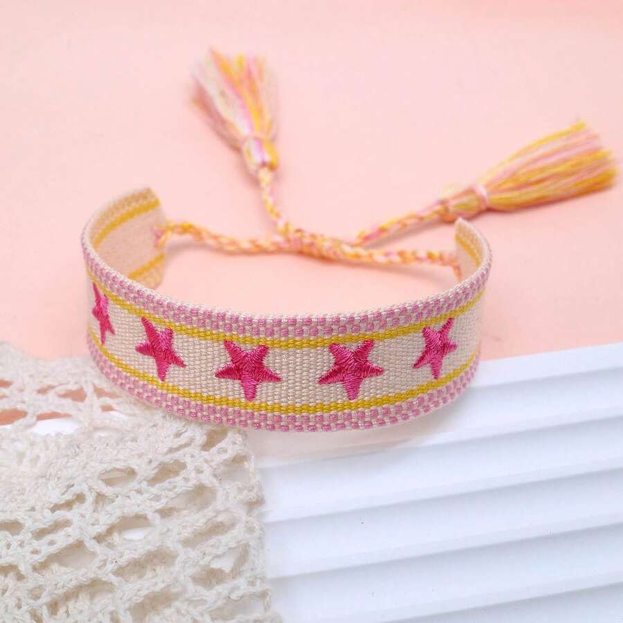 1 pieza Brazalete trenzado hecho a mano con bordado de pentagrama - Multicolor - Ver 1
