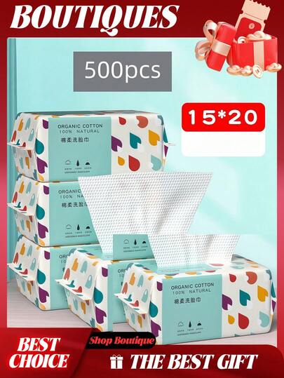 500/400/300/200/100 Sheets Disposable Facial Tissues, Extra Thick & Soft, 100% Cotton, Dry & Wet Use, Suitable For Home, Bathroom Decor, Back To School, Beauty Salon/Home Bathroom