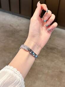 1条女士蕾丝锆石金属表带，适用于38/40/41/42/44/45/46/49毫米表盘，兼容 Ultra/SE10/9/8/7/6/5/4/3/2/1型号 - 銀色 - 查看 3