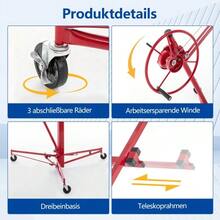 Plasterboard Lifter For Drywall Panels And Ceilings: Max. 68 Kg, Working Height 140-350 Cm, 60-Degree Tilt, Foldable With 3 Locking Wheels For Easy Transport - 紅色 - 查看 6