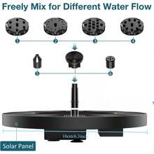 Outdoor Solar Fountain With Interchangeable Nozzles,Solar-Powered Floating Fountain Pump , DIY Solar Water Fountain Kit Natural Aesthetic, Easy Installation For Garden, Pond, Terrace, Pool, Courtyard & Rockery - Black - View 4