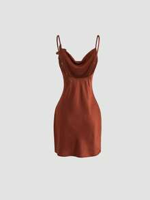 Damen Einfarbiges Urlaubssexys Kleid mit tiefem Ausschnitt und Seestern Dekor - Braun - Übersicht 2