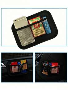 Bolsa de red para almacenamiento en el respaldo del asiento del coche, organizador de red multifuncional autoadhesivo que puede sostener teléfono, billetera, llaves, tarjetas, solución de almacenamiento práctico en el interior del coche, accesorio decorativo para ahorrar espacio - A - Ver 7