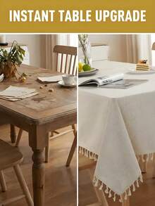 Decorative Natural Tablecloth, Suitable For Kitchen Dining Rooms, Wedding Buffets, Etc., 140*180 Cm - Ivory White. Suitable For Dining Tables, Coffee Tables, Parties, Birthday Gatherings, Cafes, Banquets, Picnics. - 彩色 - 查看 4