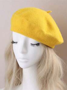 1pc Wool-Mix Solid Beret Elegant Simple For Men Women Boys Girls Gifts,School IMIX AW1Z - Màu vàng - Xem 5