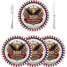 250周年纪念鹰图案餐垫，2-4-6-8件套，红白蓝爱国主题，1776-2026庆典餐垫，直径14英寸 - 彩色 - 查看 7