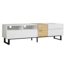 Modern TV Unit, White And Wood Look, 180 X 50 X 38 Cm, Minimalist Design. - White - View 11