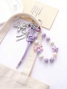 Pink Balloon Dog Pearl Bow Bag Charm Coquette Cute Keychain For Handbag Backpack Gift - Multicolor - View 12