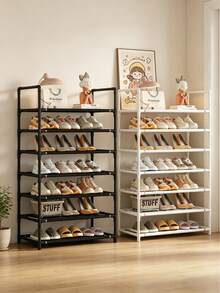 1pc Multi-Tier Shoe Rack, Floor-Standing Space-Saving, Durable Metal Pipe Construction, Easy Assembly, Suitable For Rental Bedroom Entryway, Multipurpose Storage Shelf For Snacks, Books, Decor - Multicolor - View 2