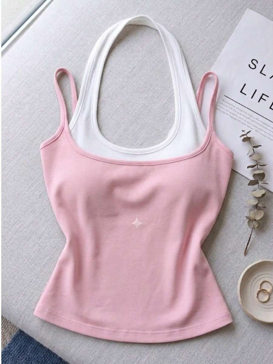 Women's 2-In-1 Layered Cami Top For Summer – Casual Street Style Comfortable - Pink - View 1