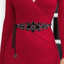 1pc Women's Silver Color Chain Belt With Rhinestone Embellishment, Elegant - Silver - View 4