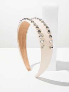 1pc Fashionable Solid Color New Rivet Leather Wide Headband, Versatile Elegant Party & Event Hair Accessory,Festival,Birthday - FG711 White - View 4