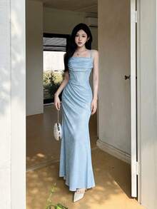 Women Long Dresses - Blue - View 3