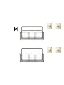 1/2pcs Bathroom Wall Mounted Shelf Organizer, Steel Wire Storage Rack For Bathroom, Kitchen And Dorm, Rust-Proof Metal Shower Caddy Basket For Storing Toiletries, Shampoo, Conditioner, Cosmetics, Etc. - Grid - View 17