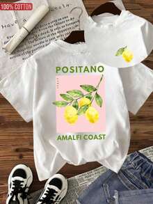 1 Piece, % Cotton. Loose-Fitting T-Shirt In % Cotton, Short-Sleeved Summer Shirt With Round Neck, Plus-Size Top For Spring/Summer, % Cotton, Women's Short-Sleeved T-Shirt, Colorful Print Sonnenschein In Meinem Herzen, Solid Color Round Neck, Soft And Comfortable, Casual, Streetwear, Y2K, Summer Style T-Shirt. - White - View 2