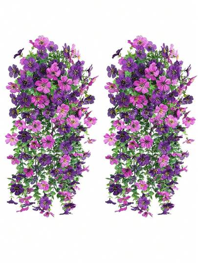 2pcs Artificial Hanging Flowers, Violet Flowers With Eucalyptus, UV-Resistant, Suitable For Home Decor, Room Decor, Wedding Decor, Patio Porch Decor, Indoor Wall Cabinet Decor