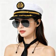 Nautical Style Captain Hat Set, 3pcs Halloween Cosplay Accessories Including Tie-Free Necktie, Party Costume Props - Multicolor - View 1