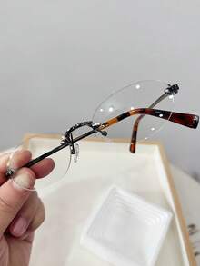 1pc Women Square Frameless Gold Non-Prescription Glasses, Decorative For Daily Outings And Street Photos - Multicolor - View 16