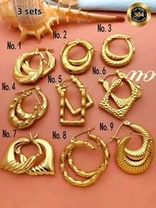 Bộ 18 món trang sức tối giản bằng thép không gỉ 14K, gồm nhẫn và bông tai, dành cho nữ. - Nhiều bộ - Xem 9