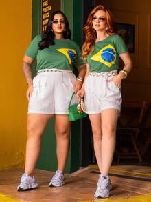 Brazil T-Shirt, Women's T-Shirt, World Cup, Green And Yellow Flag, 2026 , Sizes P To G3 Plus, 100% Cotton Fabric - 套件 02 黃/綠色 - 查看 6