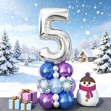 32-Inch Silver Number Balloon, Icy Colored Faux Pearl Balloons, Snowflake Shaped Decorative Balloons - Winter Snowflake Themed Birthday Balloon Set, Suitable For Surprise Birthday Gift For Son/Daughter, Princess-Style Frozen Party Decor, Children's Winter Wonderland Celebration, Birthday Photo Backdrop, Easily Creates A , Dreamy And Snowy Fairy Tale Party Atmosphere - View 17