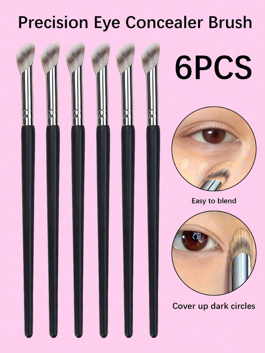6pcs/3pcs Precise Eye Makeup Brushes, Dark Circle Concealer Brush, Dense Nylon Bristles, Soft & Skin-Friendly, Easy To Blend Foundation, Ideal For Daily Eye Makeup, Best For Makeup Beginners, Also Suitable For Contour, Highlighter, And Powder Brushes