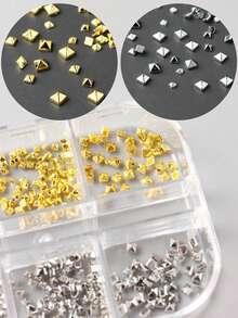 6 Grids Box Punk Gothic Metal Nail Rivets, Mini Gold Silver Nail Art Supplies - Multicolor - View 2