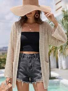 Áo khoác cardigan dáng rộng, đa năng, khoét lỗ dành cho nữ - Màu Khaki - Xem 4