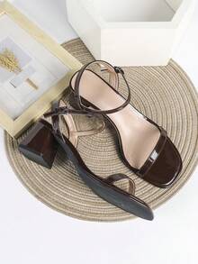 7cm Brown Chunky Heel Slip-On Pointed Toe Party High Heels, Formal Dress Shoes - Brown - View 1