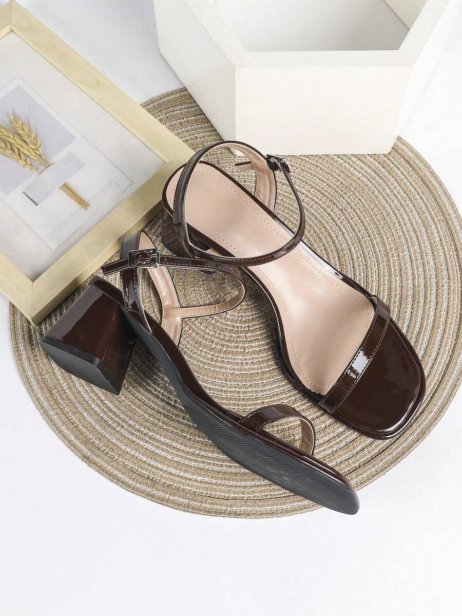 7cm Brown Chunky Heel Slip-On Pointed Toe Party High Heels, Formal Dress Shoes - Brown - View 1