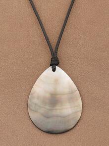 1件时尚大号天然贝壳圆形吊坠蜡绳项链，适合女士日常佩戴 - 彩色 - 查看 7