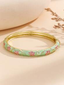 1pc Fashion New Gold Plated Flower Pattern Enamel Cloisonne Bracelet Bangle Jewelry For Girls And Women - Turquoise - View 4