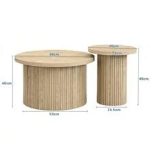 Coffee Table, Double Round Table, Side Table With Natural Wood Slats. Multifunctional Living Room Table - Natural - 查看 2