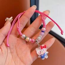 SANRIO 1条/6条装三丽鸥Hello Kitty可调节编织手链，手工可爱树脂吊坠饰品，适合青少年，闺蜜生日礼物，动漫时尚生日礼物，复活节和圣诞节礼物。友谊手链，女孩手链（部分商品随机发货） - 手鍊 - 查看 11