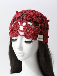 1 pièce Chapeau Beanie tricoté vintage ajouré, léger et fait main avec perles, pour femmes, printemps/été - Bonnet tricoté - Voir 16