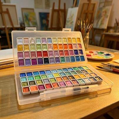 96 Color Pearlescent Solid Watercolor Paint Set Professional Artist Kit Portable Shimmer Starry Sky Art Set With Free Paintbrush Perfect For Painting DIY Crafts Gift & School Supplies